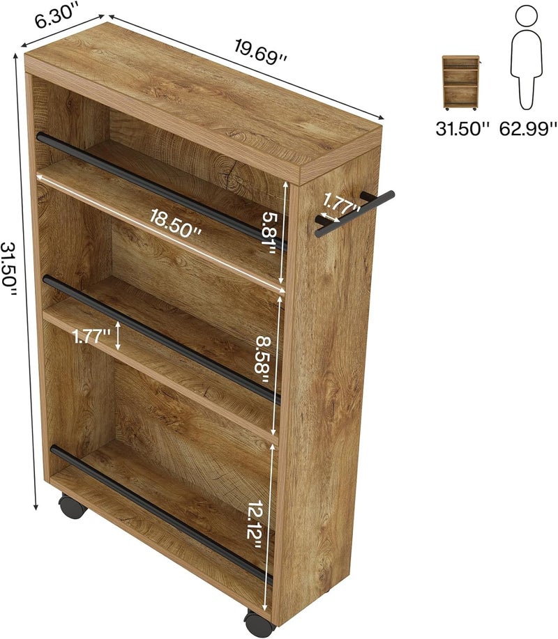 Tribesigns Slim Storage Cart, Rolling Narrow Kitchen Cart on Wheels for Small Place, 4-Tier Slide Out Slim Utility Cart Skinny Laundry Cart with Handle for Kitchen, Bathroom, Laundry (Farmhouse) - Image 5